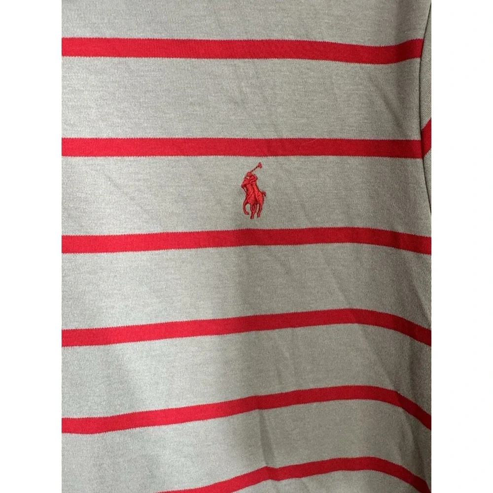 Polo Ralph Lauren Mens Short Sleeve Shirt Gray Red Stripes Size XL Red Pony Soft